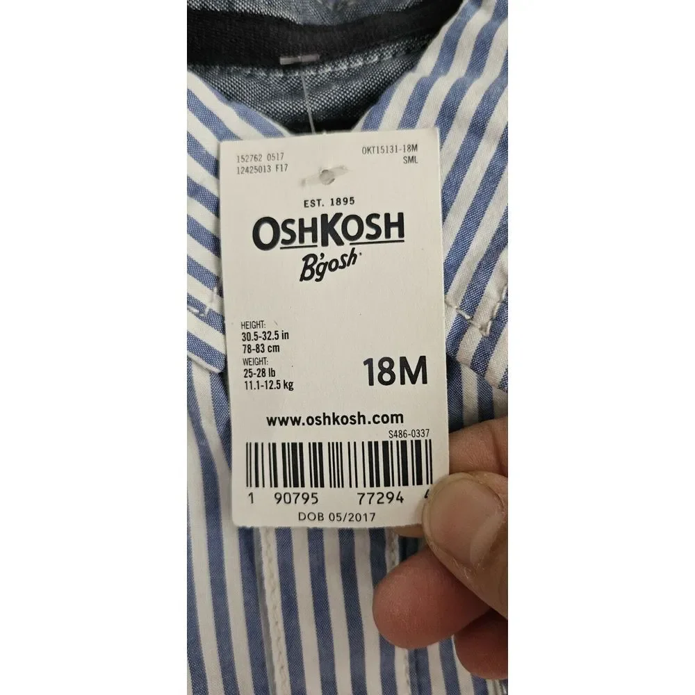 NWT Oshkosh Baby Boy Button Down Dress Shirt Sz 18M long sleeve striped Bodysuit